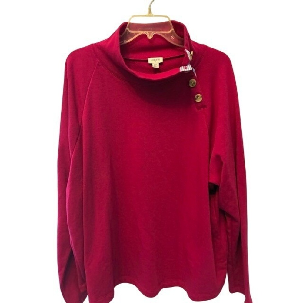 J.Crew Funnel Neck Sweatshirt Women 3X Pink Excellent Button Collar Pullover
